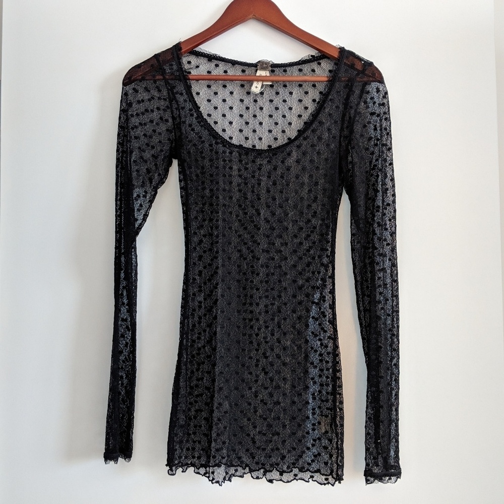 Free People Dotted Mesh Long Sleeve